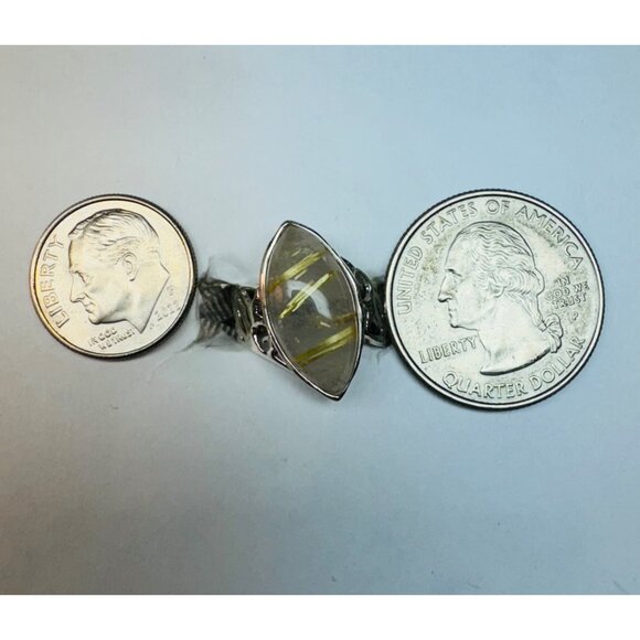 Brand New Sterling Silver 925 Marquise Cut Rutilated Quartz Ring, Size 6 - Picture 7 of 10
